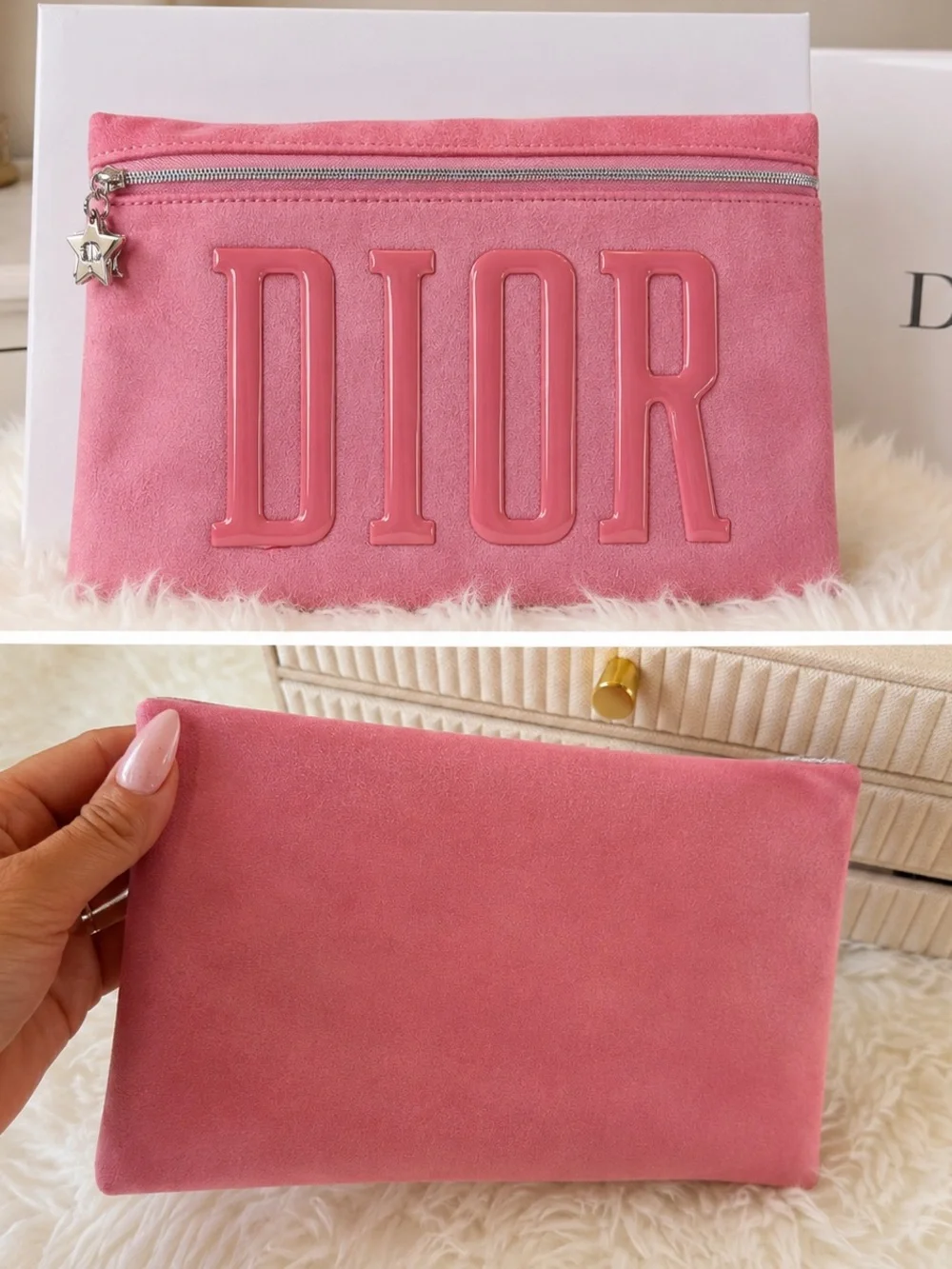 Dior Pink Suede Logo Cosmetic Pouch
